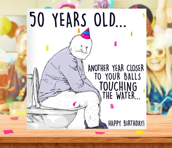 Balls in the Water, Funny 50th Birthday Card for Him, 50th Card for Dad, For Husband, Grandad birthday card, Balls, Men, 50, Rude 50th Card