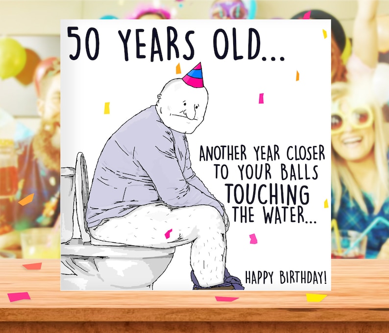 Pelotas en el agua, Tarjeta divertida de cumpleaños número 50 para él, Tarjeta de 50 cumpleaños para papá, Para esposo, Tarjeta de cumpleaños para abuelo, Pelotas, Hombres, 50, Tarjeta de 50 cumpleaños atrevida imagen 1