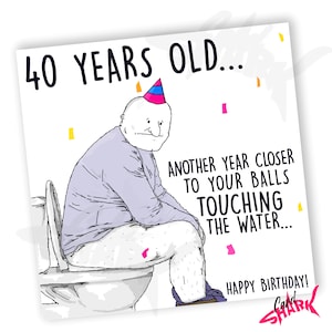 Bolas na água, Cartão engraçado de 40º aniversário para ele, Cartão de 40º aniversário para o pai, Para o marido, Cartão de 40º aniversário do tio, Bolas, 40, Cartão rude de 40º aniversário