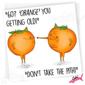 Nimm das Mark 60 Jahre Karte, lustige 60 Jahre Geburtstagskarte, 60 Jahre, Orange, Food Pun, Vegan Geburtstag, alles Gute zum Geburtstag für sie, für ihn, Papa, Mama
