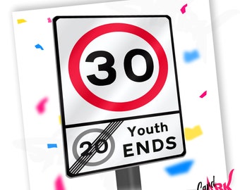 Speed Limit 30th Birthday Card, Funny Driving 30th Birthday Card, Car Birthday Card, 30th Card for Son, Daughter, Him, Her, 30th Gift