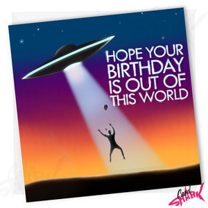 Grappige verjaardagskaarten voor hem, ufo-verjaardagskaart, voor vriend, echtgenoot, ruimteliefhebber, UAP, Skinwalker Ranch, Ancient Aliens, Alien Birthday