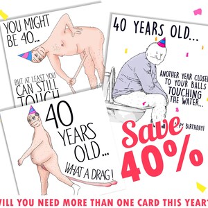 Balls in the Water, Funny 40th Birthday Card for Him, 40th Card for Dad, For Husband, Uncle 40th birthday card, Balls, 40, Rude 40th Card image 5
