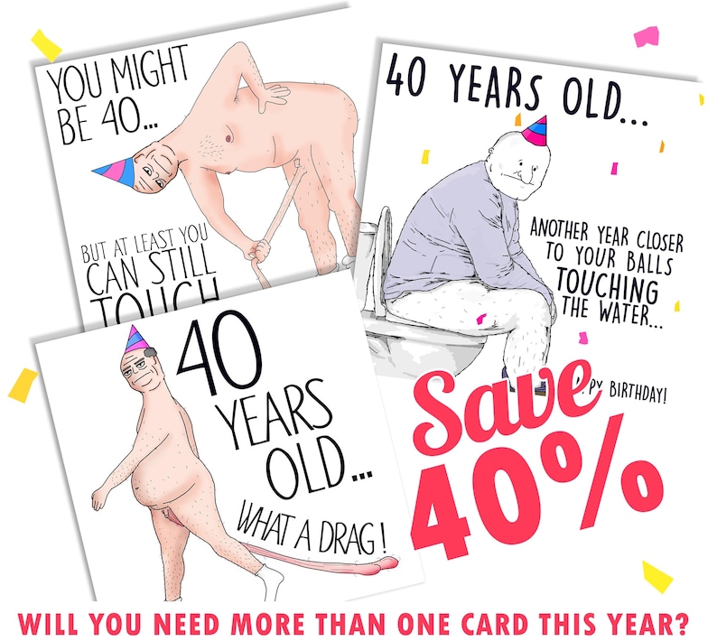 Balls in the Water, Funny 40th Birthday Card for Him, 40th Card for Dad, For Husband, Uncle 40th birthday card, Balls, 40, Rude 40th Card image 5