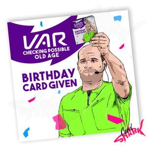 Tarjeta de cumpleaños del VAR para hijo, tarjeta de cumpleaños de fútbol, divertida tarjeta de cumpleaños para hermano, tarjeta de fútbol para papá, Man Utd, Liverpool,