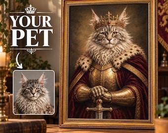 Custom Pet Portrait Print | Personalised Dog Portrait or Cat Portrait | Royal King & Queen Pet Art | Funny Pet Gift for Pet Lovers