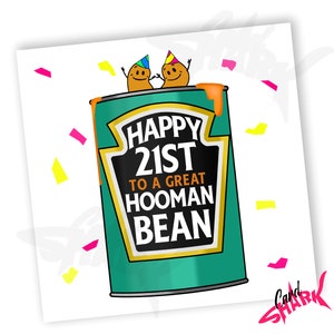 Hooman Bean 21e carte, humain, drôle 21e anniversaire, 21e, cartes végétaliennes, jeu de mots nourriture, anniversaire végétalien, joyeux 21e anniversaire pour elle, pour lui, petit ami
