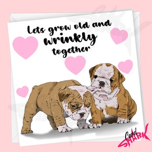 Tarjeta de aniversario vieja y arrugada, regalo de aniversario de bulldog, tarjeta de aniversario de perro para él, para ella, novio, lindo regalo personalizado para él