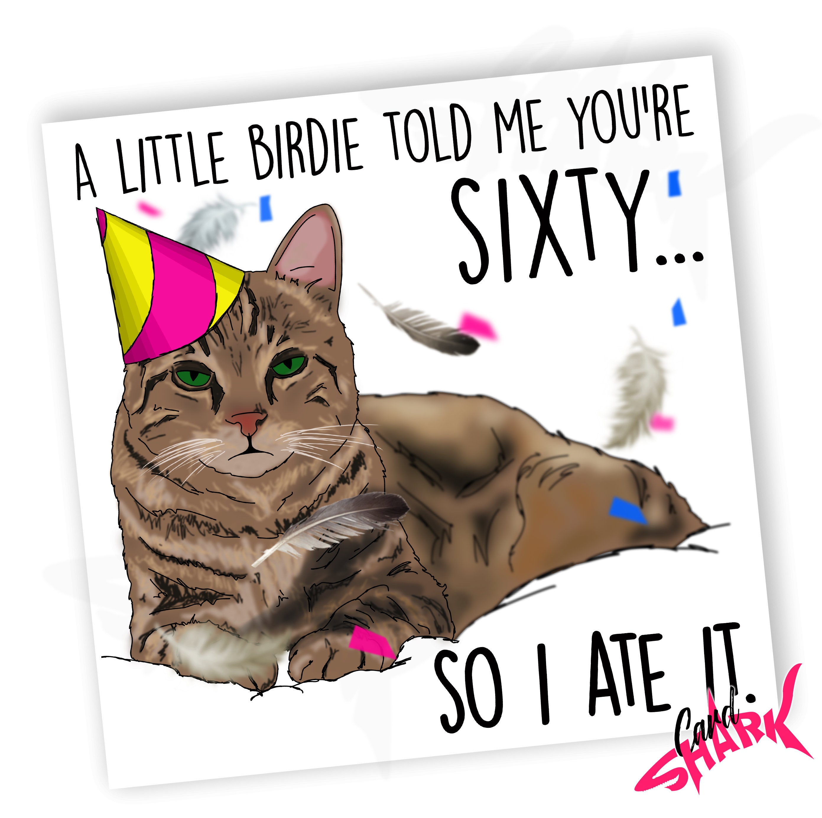 60e Verjaardagskaart – Sassy Cat Met Bril, Voor Dames En Dierenliefhebbers, Inclusief Stickers, 145x145 Mm