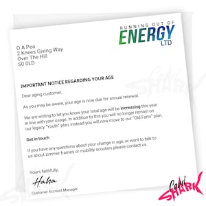 Funny Age Increase Card, Energy Bill Themed Funny birthday card, for Dad, For Mum, Old Age, rude card for men, funny dad card, for Him, Her