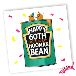 Hooman Bean Bohne 60er Karte, lustige 60er Geburtstagskarte, 60er, Vegane Karten, Food Pun, Vegan Geburtstag, Happy 60th für Sie, für Ihn, Freund