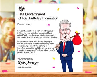 Keir Starmer Funny Birthday Card, Funny Cards for Dad, Mum, Labour Tories, for Him, Her, Political Birthday, UK Election Sunak, Farage
