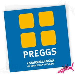 Preggs - Brötchen im Ofen, lustige Schwangerschaftskarte, neue Babykarte, Glückwünsche, kleiner Junge, Baby-Mädchen, Babypartygeschenk, neues Babygeschenk