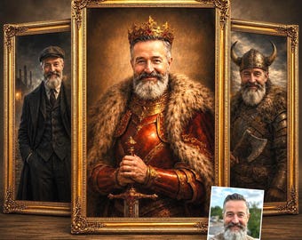 Custom Portraits for Men, Personalized Royal Portrait Print, Multiple Styles, King, Viking (24 Hour Dispatch)
