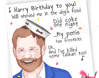 Prince Harry Funny Birthday Card, Royal Family, Funny Card for Dad, For Mum, Him Her, Dog Bowl, Rude Card, Harry, William, Markle, Spare
