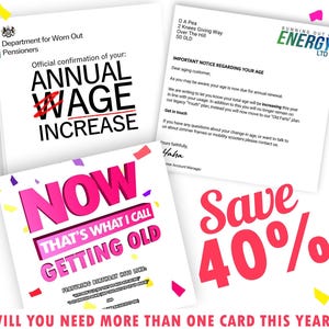 Funny Wage Increase Birthday Card, Old Age, For Him, For Her, Mum Dad, Strike, 40 50 60 70th birthday cards, rude cards for Dad