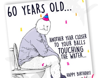 Bolas na água, Cartão engraçado de 60º aniversário para ele, Cartão de 60º aniversário para o pai, Para o marido, Cartão de aniversário para o avô, Bolas, Homens, 60, Cartão rude de 60º aniversário