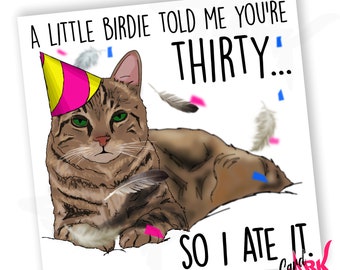 Cat 30th birthday card, 30th Cat Dad gift, Cat Mum 30th Birthday Card, Funny Cats Birthday Card,30th, Pet Lover, 30th birthday gift for her