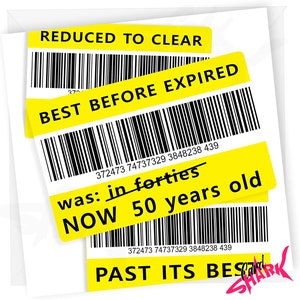 Sticker réduit 50e carte d'anniversaire, Sticker jaune drôle, blague 50e anniversaire carte, drôles 50e cartes pour lui, bon marché, 50 ans papa, maman 50 ans