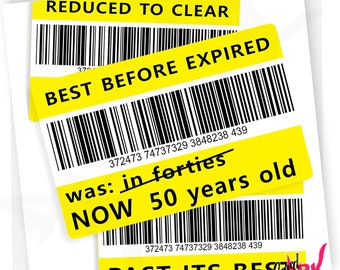 Reduced Sticker 50th Birthday Card, Funny Yellow Sticker, Joke 50th Birthday Card, Funny 50th Cards for Him, Cheap, Dad 50th, Mum 50th