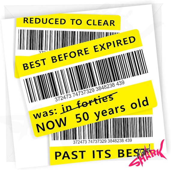 Reduced Sticker 50th Birthday Card, Funny Yellow Sticker, Joke 50th Birthday Card, Funny 50th Cards for Him, Cheap, Dad 50th, Mum 50th