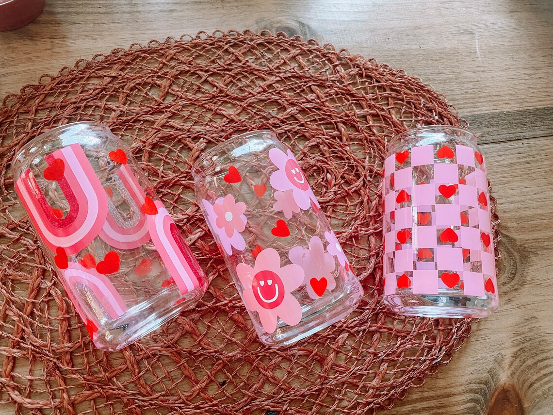 Valentines Day Cup 16oz Libbey Glass Coffee Valentines Beer Can Glass