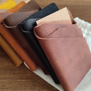 Leren kaarthouder kaneel - hoogwaardige handgemaakte portemonnee met voorvak met origami-portemonnee | Cadeau-ideeën voor leren accessoires voor hem