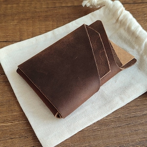 Handmade Brown Leather Card Holder: Minimalist Front Pocket Wallet