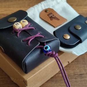 Leather Cigarette Case Black -Personalized - High-Quality Handmade Cigarette Holder for 20s Cigarette Case w/ Leather Keychain | Gifts