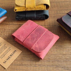 Porta carte in pelle minimalista - Portafoglio leggero premium fatto a mano di alta qualità con mini porta carte / Porta carte in pelle senza cuciture