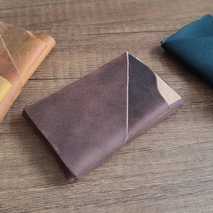 Leather Card Holder - Brown - High-Quality Handmade Front Pocket Wallet w/ Origami Wallet | Leather Accessory Gift Ideas for Him