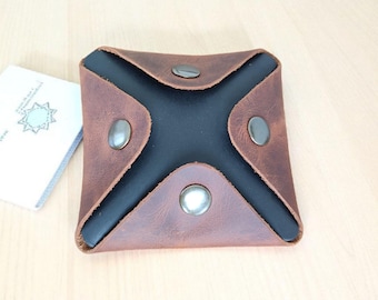 Handmade Leather Coin Pouch: Stitchless Brass Snap Wallet