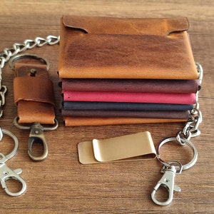 Tarjetero minimalista de piel Crazy Horse en color tostado hecho a mano - Cartera de bolsillo frontal fina - Tarjetero pequeño de piel de 9 x 6 cm