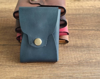 Cartera minimalista de cuero negra: cartera de bolsillo frontal de alta calidad hecha a mano con billetera de origami / Ideas de regalo de accesorios de cuero para él