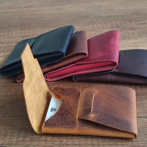 Katzen Gelbe Minimalistische Leder Geldbörse - Hochwertige Handgefertigte Fronttasche Geldbörse w / Origami Geldbörse | Leder Accessoire Geschenkideen für Ihn