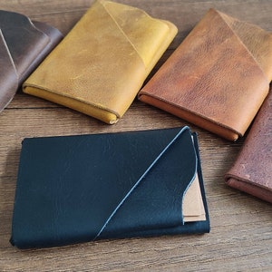 Tarjetero de cuero - Negro - Billetera de bolsillo frontal hecha a mano de alta calidad con billetera de origami / Ideas de regalo de accesorios de cuero para él