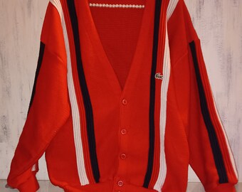 Late 60s – early 70s Men Vintage Lacoste Oversize Bomber Alligator Red White and Blue