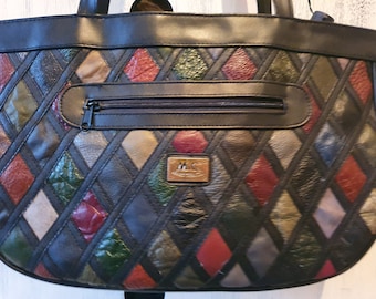 Sac patchwork en cuir véritable (A4)