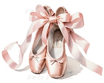 Watercolor Vintage Pink Ballet Slippers Pointe Shoes Bottle Digital Art Print / Instant Download Printable Art / Commercial Use