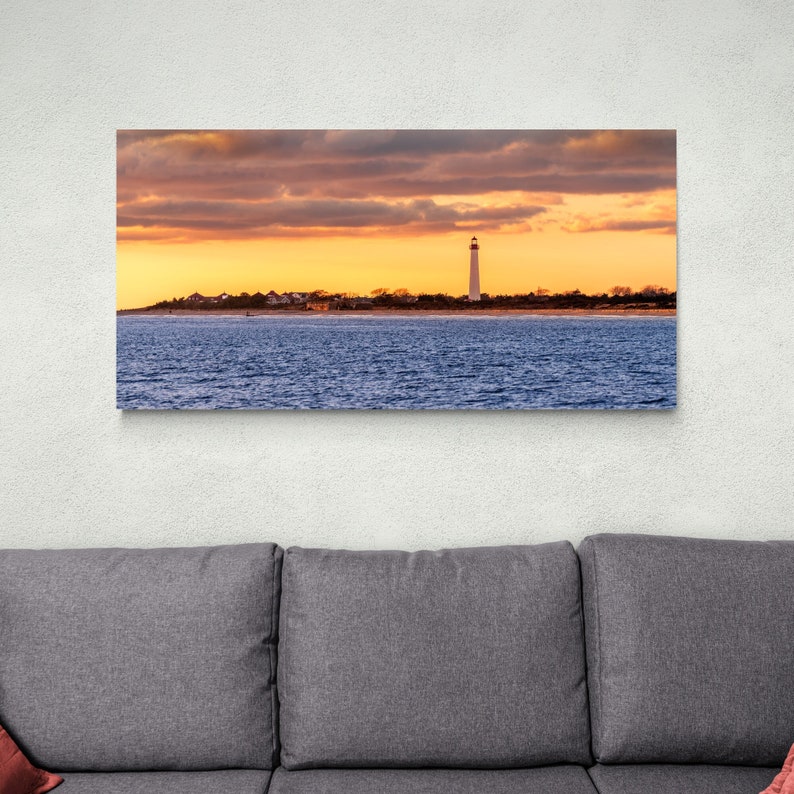 Brilliant Cape May Lighthouse at Sunrise Photo Canvas Print Jersey Shore Decor image 1