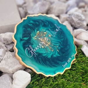 Anniversary Gift, Coasters Personalized, Emerald Green, Wedding personalized decor, Wedding gifts, Couples gifts, Vows Renewal, Wedding