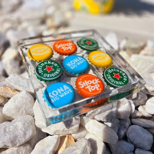 Coaster, Beer caps, Beer lover, Dad gifts, Cool gifts for dad, Handmade, Man cave, Accessories, Husband gifts, Resin coaster, Unique gifts