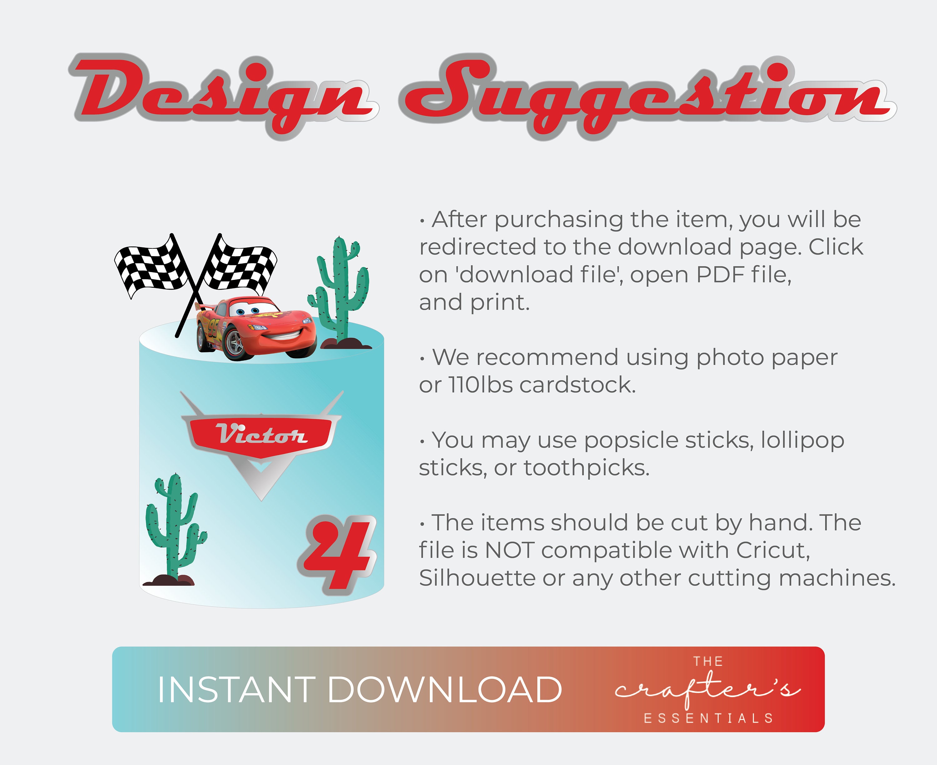 Cars Cake Topper DIGITAL PDF File Party Printable P003 - Etsy