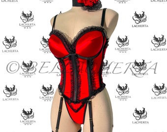 Back-tie Corset with matching Panty, Leg Garters and Choker