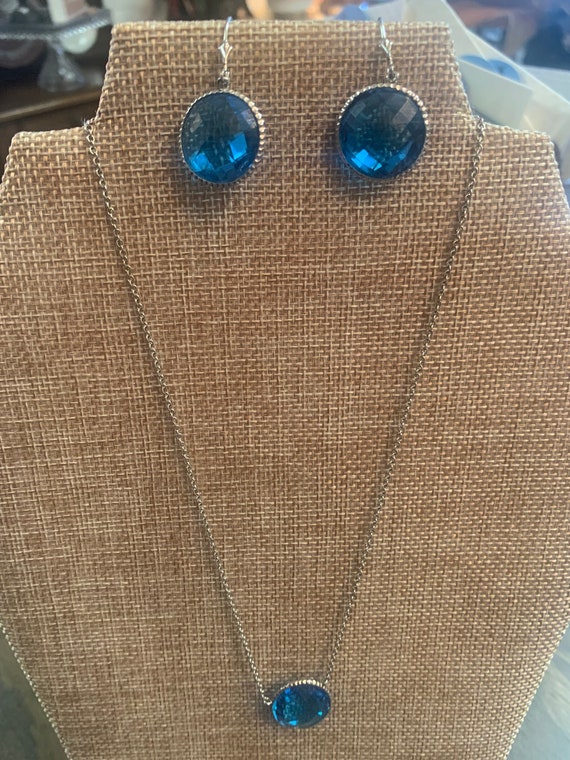 Sterling Silver / Blue Topaz Necklace / Ear Rings set