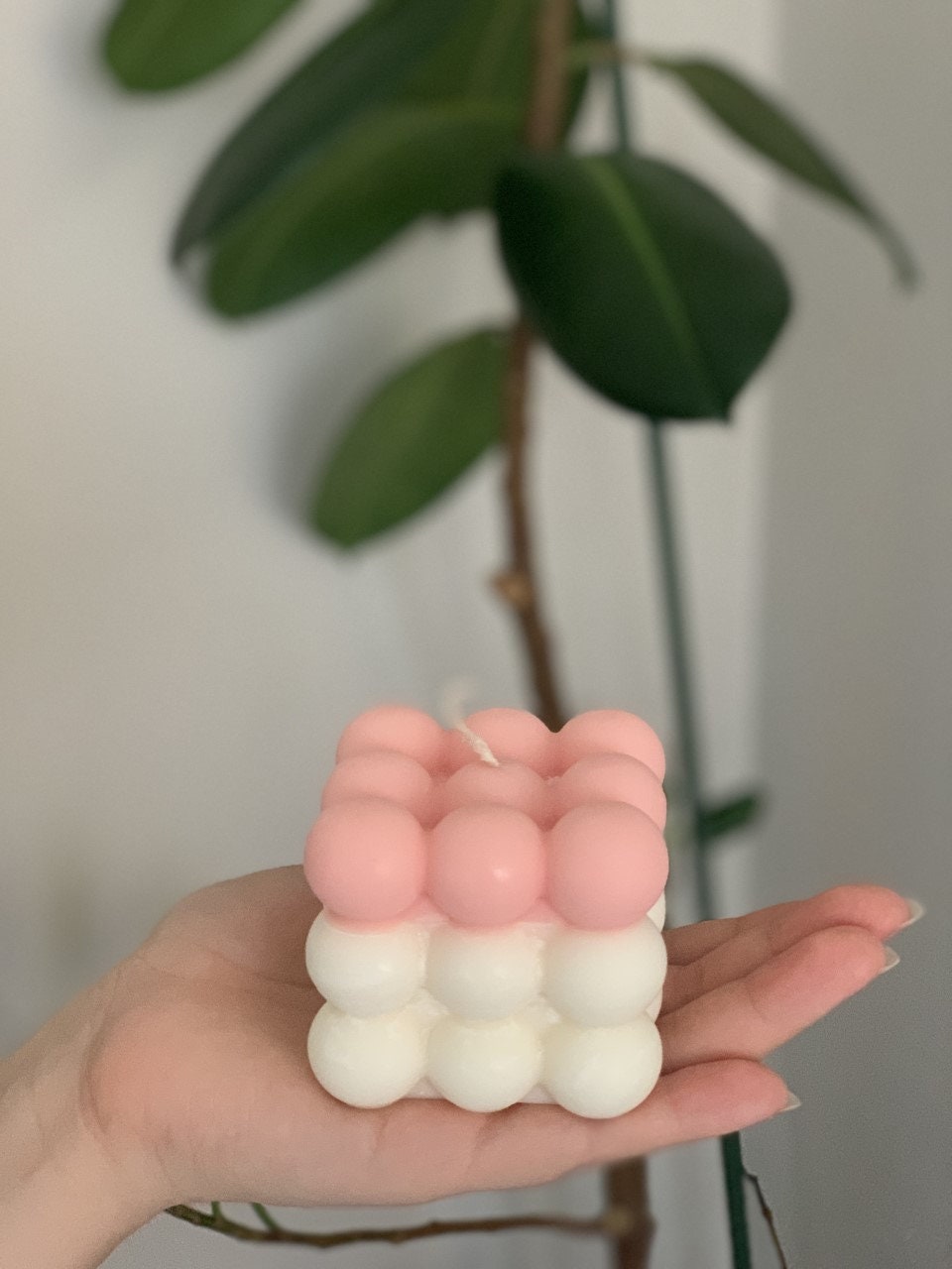 Bougie à Bulles-Bougie Végétalienne Faite La Main-Décoration-Cire de Soja-Bougies Cube Tricolore-Fra