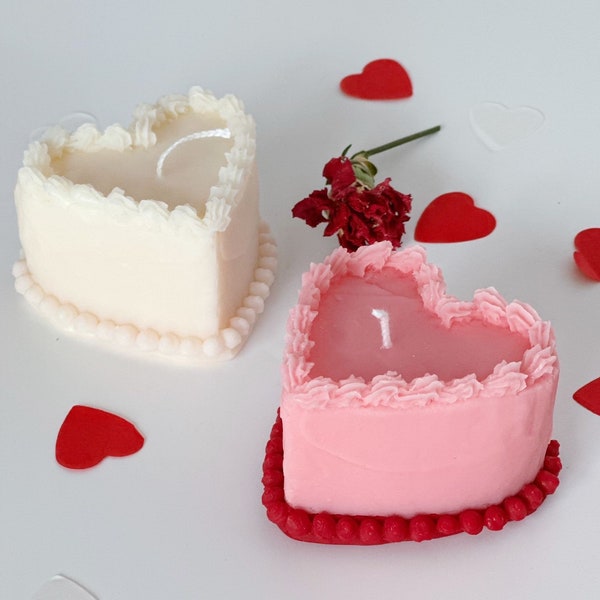 Bougie gateau en forme de coeur - bougie décorative - décoration romantique et artisanale - idée cadeau femme