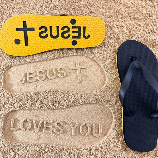 JESUS LOVES YOU Flip Flops with sand imprint - Many colors to choose from