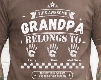 Personalized Grandpa Shirt Custom Grandkids Names Tee This Awesome Grandpa Belongs To Fathers Day Gift Retro Grandpa Shirt