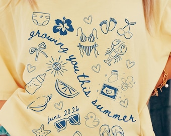 Summer Pregnancy Announcement Shirt Beach Baby Reveal Tee Cute Pregnant Girl Summer Shirt Baby Shower Gift Funny Mom To Be Tee